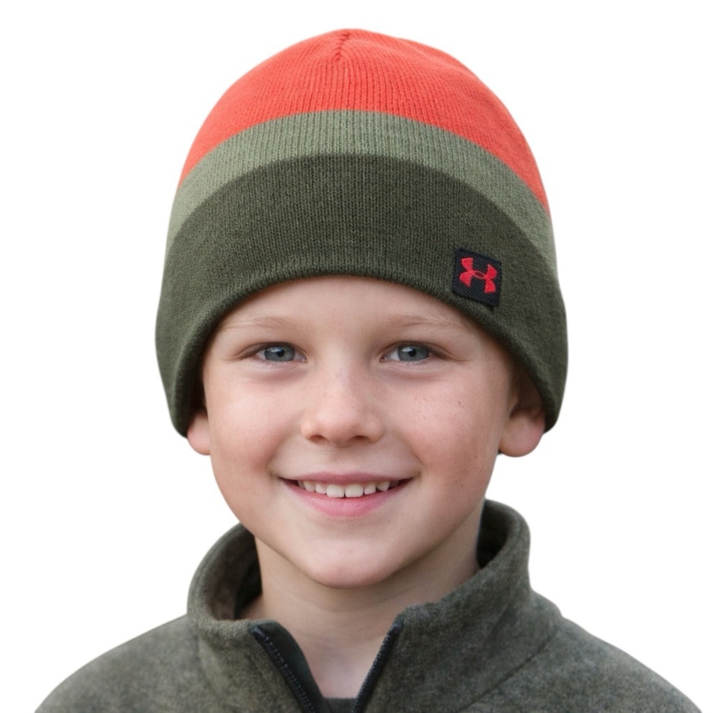 Under Armour Boys Beanie Hat Orange & Green Knit Winter Cap Youth OS